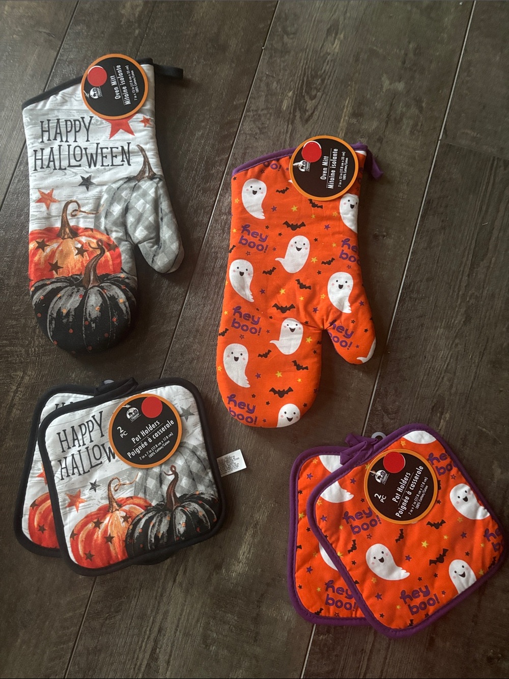 6pc Oven Mitt and Pot Holder Set - Happy Halloween Pumpkin & Hey Boo Ghosts